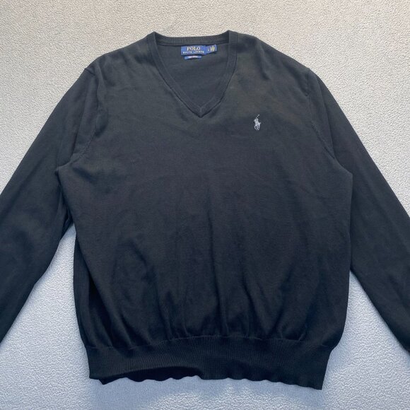 VTG Polo Ralph Lauren Sweater Men's Size Large Black 100% Pimma Cotton - Picture 12 of 12